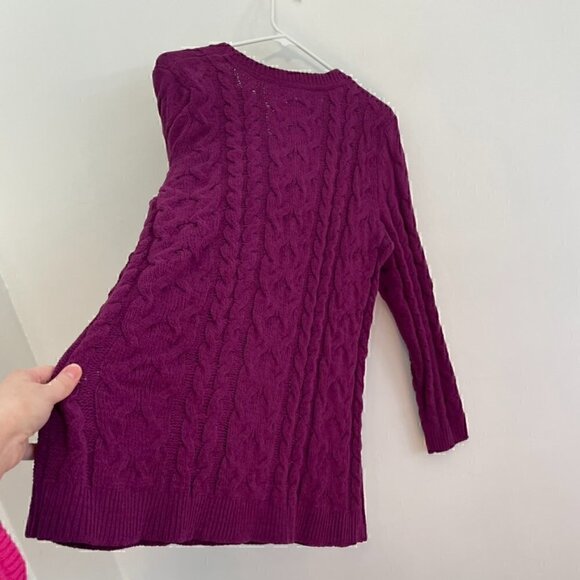 J. JILL Split Neck Chenille Tunic Sweater Solid Purple Chunky Cable Knit Large L - Picture 12 of 12